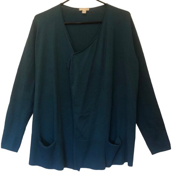 J. Jill teal open-front cardigan w/pockets sz S [oversized fit] - Picture 1 of 7